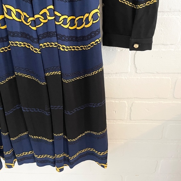 vintage Y2K Juicy Couture Mini dress Faux Wrap Scarf Chains print Navy Black L - Picture 11 of 13